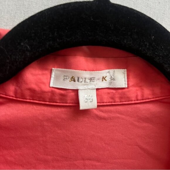 Paule Ka short sleeve coral collar belted blouse Sz S - Picture 6 of 10